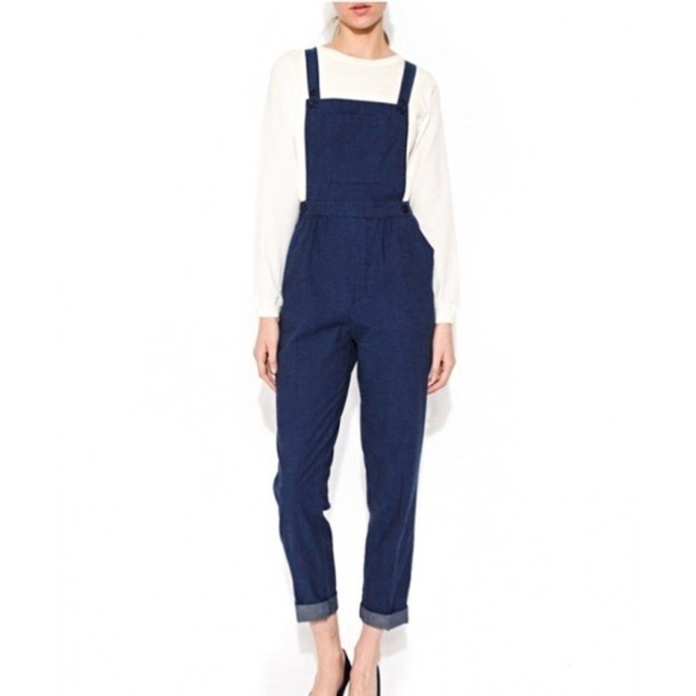 Neuw Overalls Dark Wash Denim Bib Overalls High Waisted Leg Jumpsuit Size 6